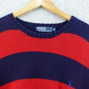 Polo Ralph Lauren Men's XL Striped Cable Knit Sweater Freddy Kreuger Red Blue‎